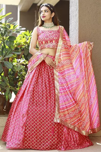 pink chiffon embroidered lehenga choli with dupatta