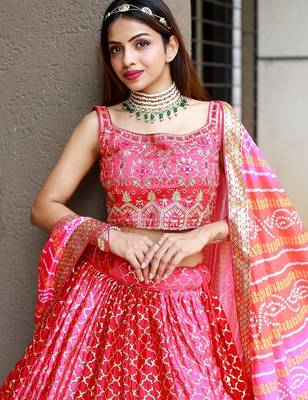 pink chiffon embroidered lehenga choli with dupatta 5