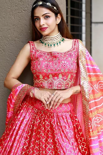 pink chiffon embroidered lehenga choli with dupatta