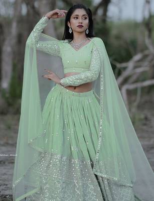 light green georgette embroidered lehenga choli with dupatta 1