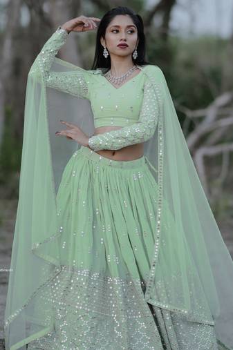light green georgette embroidered lehenga choli with dupatta