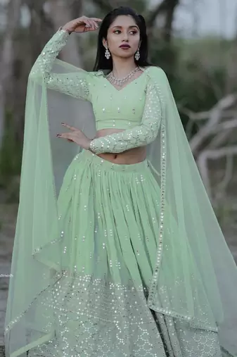 light green georgette embroidered lehenga choli with dupatta