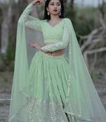 light green georgette embroidered lehenga choli with dupatta