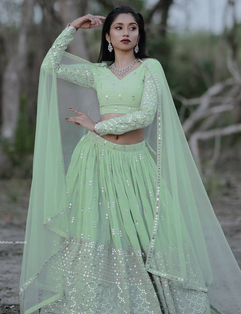 light green georgette embroidered lehenga choli with dupatta