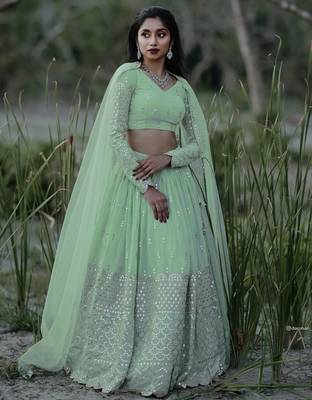 light green georgette embroidered lehenga choli with dupatta 2