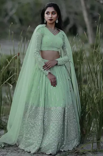 light green georgette embroidered lehenga choli with dupatta