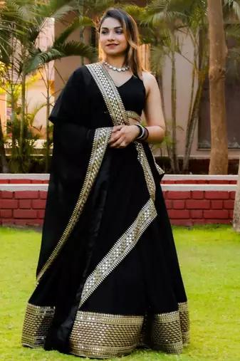 black georgette embroidered lehenga choli with dupatta