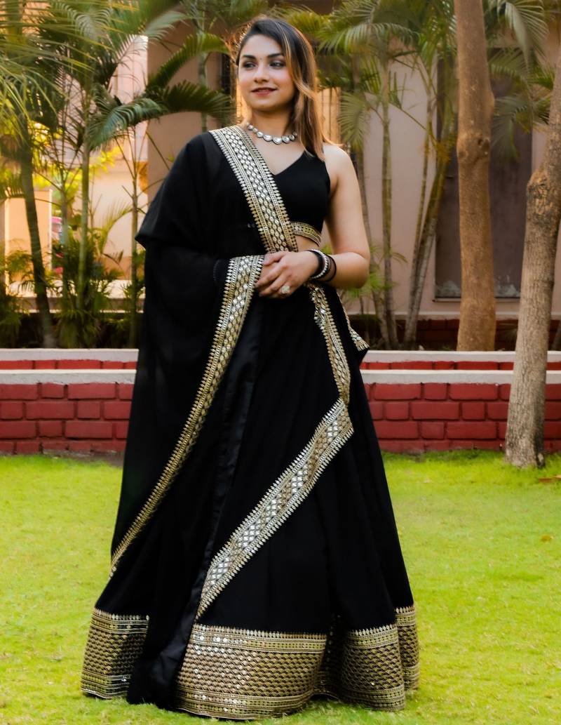 black georgette embroidered lehenga choli with dupatta