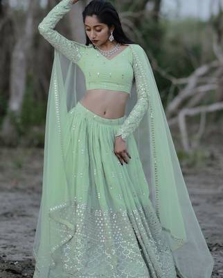 light green georgette embroidered lehenga choli with dupatta 3