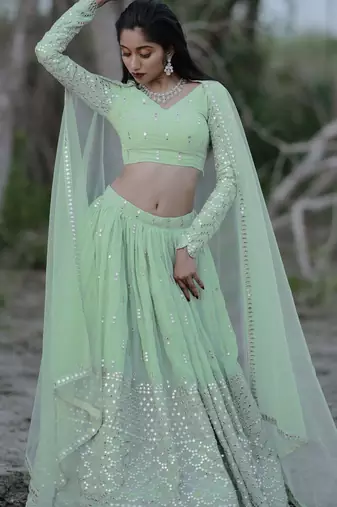 light green georgette embroidered lehenga choli with dupatta