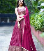 wine georgette embroidered lehenga choli with dupatta