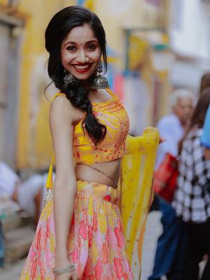 yellow chiffon embroidered lehenga choli with dupatta 5