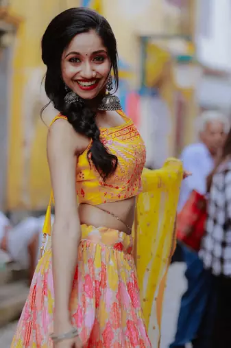 yellow chiffon embroidered lehenga choli with dupatta