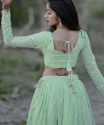 light green georgette embroidered lehenga choli with dupatta 4