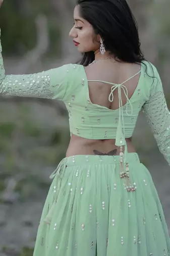 light green georgette embroidered lehenga choli with dupatta
