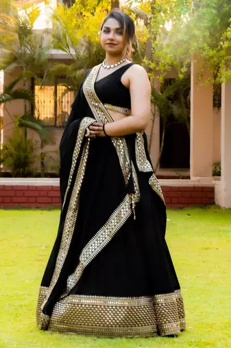 black georgette embroidered lehenga choli with dupatta