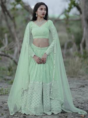light green georgette embroidered lehenga choli with dupatta 5