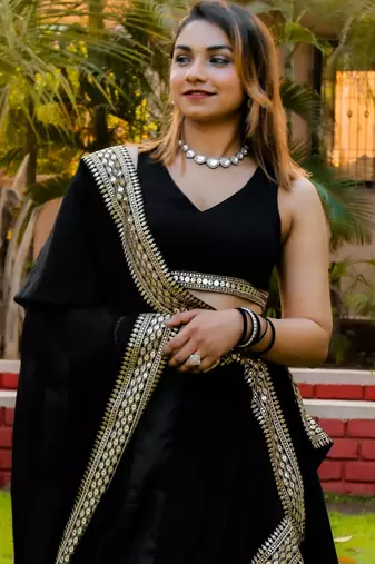 black georgette embroidered lehenga choli with dupatta