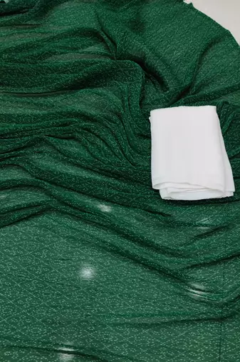 green bandhani georgette saree with unstitched blouse
