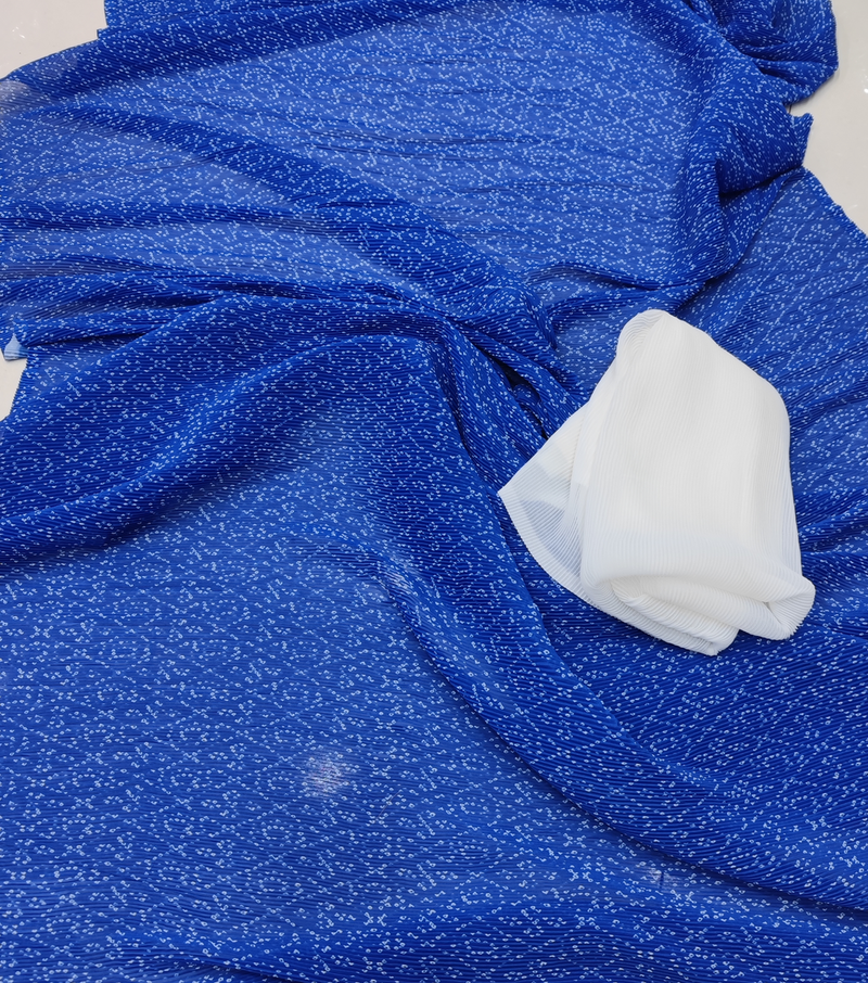 blue bandhani georgette saree with unstitched blouse