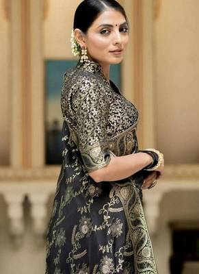 Black woven art silk saree with blouse 2