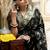 Black woven art silk saree with blouse
