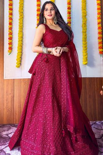 rani pink georgette embroidered lehenga choli with dupatta