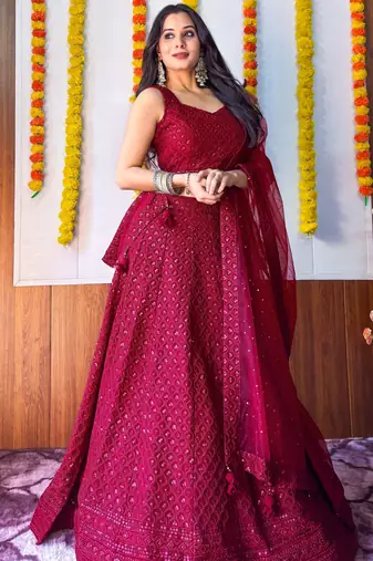 rani pink georgette embroidered lehenga choli with dupatta