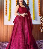 rani pink georgette embroidered lehenga choli with dupatta