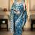 Teal blue woven art silk saree with blouse