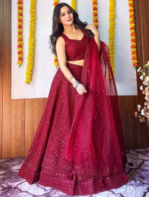rani pink georgette embroidered lehenga choli with dupatta 2