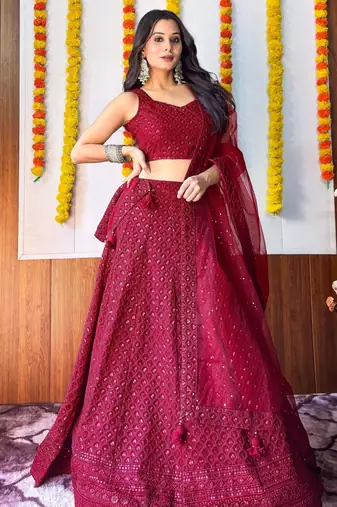 rani pink georgette embroidered lehenga choli with dupatta