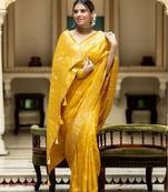 Mustard yellow woven art silk saree with blouse