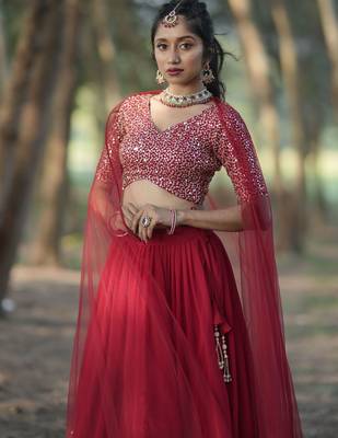 red georgette embroidered lehenga choli with dupatta 2