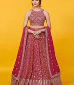 red georgette embroidered lehenga choli with dupatta