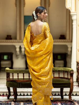 Mustard yellow woven art silk saree with blouse 2