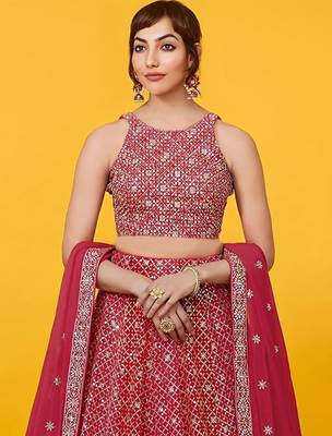 red georgette embroidered lehenga choli with dupatta 2