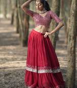 red georgette embroidered lehenga choli with dupatta