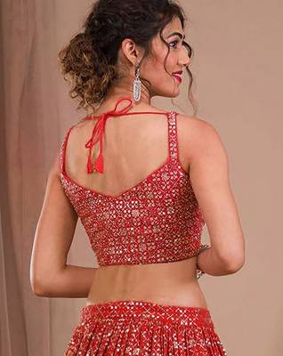 red georgette embroidered lehenga choli with dupatta 3