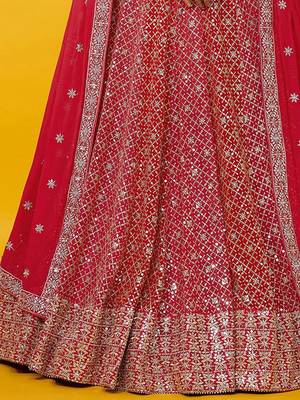 red georgette embroidered lehenga choli with dupatta 4