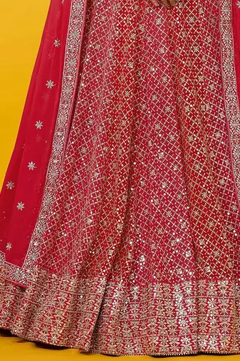 red georgette embroidered lehenga choli with dupatta