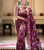 Wine purple woven art silk saree with blouse