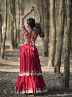 red georgette embroidered lehenga choli with dupatta 4