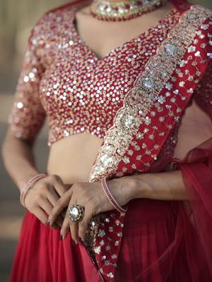 red georgette embroidered lehenga choli with dupatta 5