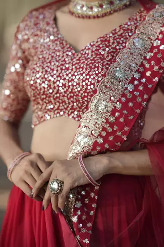 red georgette embroidered lehenga choli with dupatta