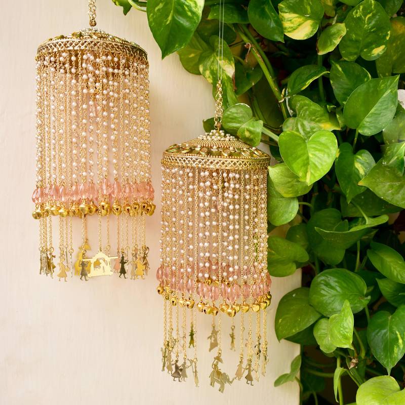 Chandelier pink stones baraat charms kaleera - set of 2 pieces