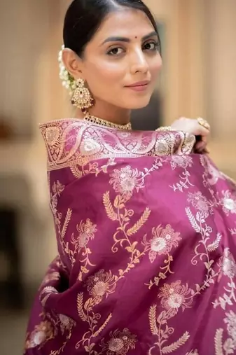 Wine purple woven art silk saree with blouse
