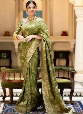 Mehendi green woven art silk saree with blouse 1