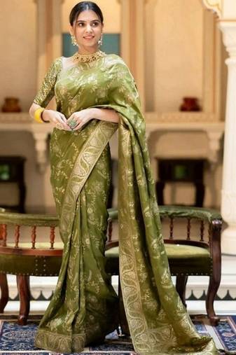 Mehendi green woven art silk saree with blouse