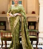 Mehendi green woven art silk saree with blouse